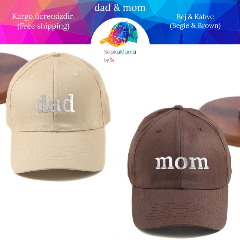 Bej Mom & Dad Set Şapkalar
